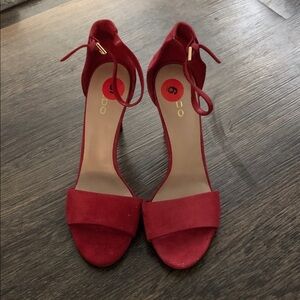 Aldo Red Suede Ankle-Strap Heels
